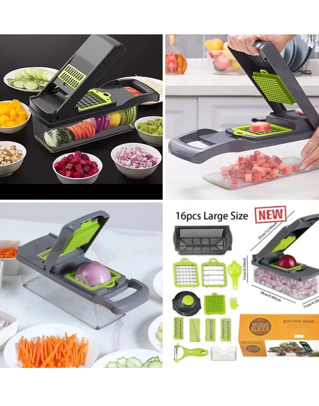 16 in 1 Multifunctional Vegetable Chopper, Cutter, Dicer & Slicer with 8 Interchangeable Blades